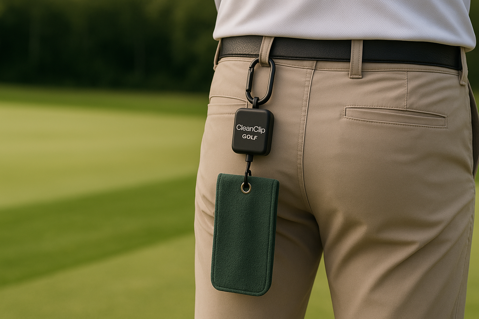 CleanClip udtrækkelig golfhåndklæde med karabinhage - praktisk golf tilbehør til golfbanen